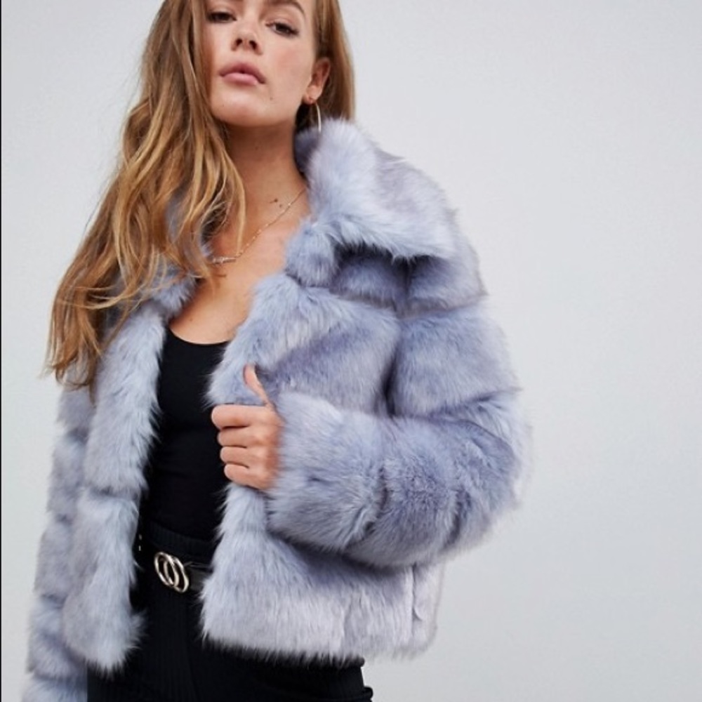 Misguided smoky blue gray paneled faux fur jacket